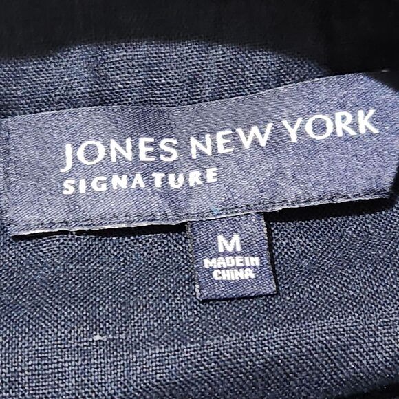 Jones New York Linen Blouse Size Medium Navy Blue Color 100% Linen - Picture 8 of 10